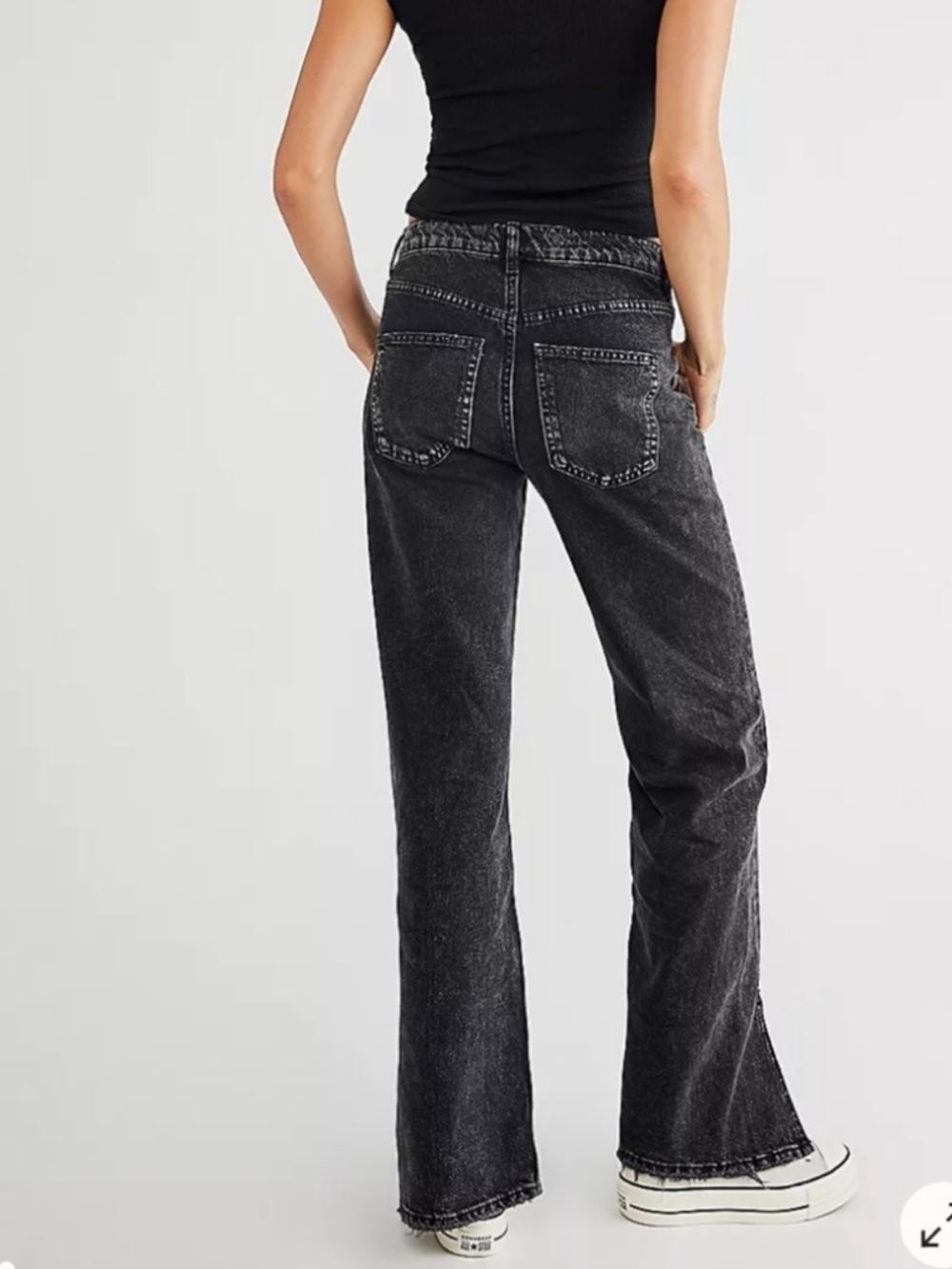 Free People Long Lines Slit Front High Rise Straight Leg Jeans Rockin Black 25 - Picture 3 of 8
